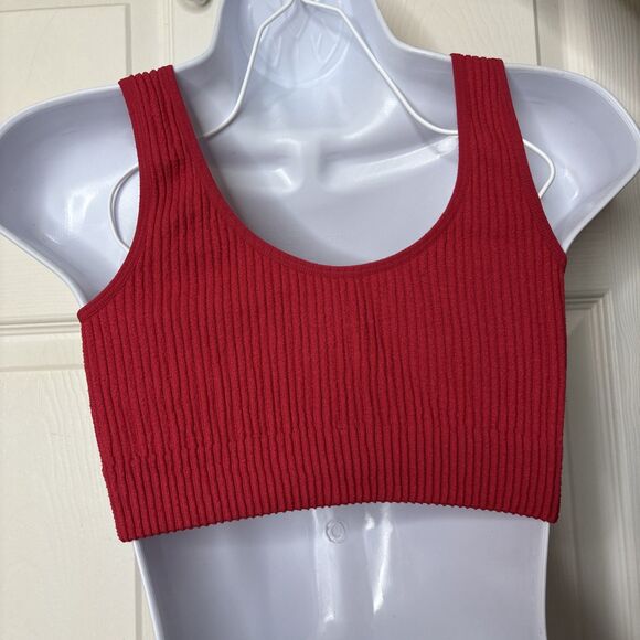 Maurices L Ribbed Knit Crop Tank Top Hot Pink Stretchy Sleeveless Basic - Picture 4 of 4